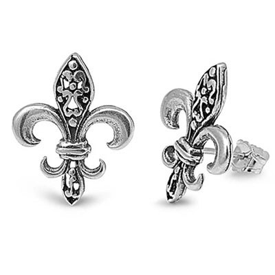 Sterling Silver Oxidized Fleur De Lise Shaped Plain EarringsAnd Earring Height 18 mm