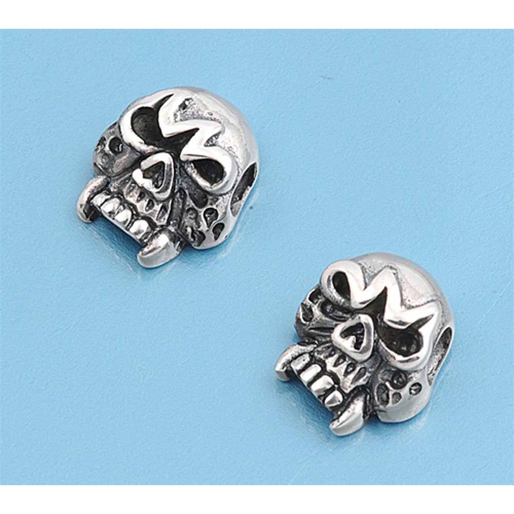 Sterling Silver Small Skull  Stud Earrings with Friction Back PostAnd Height 10MM