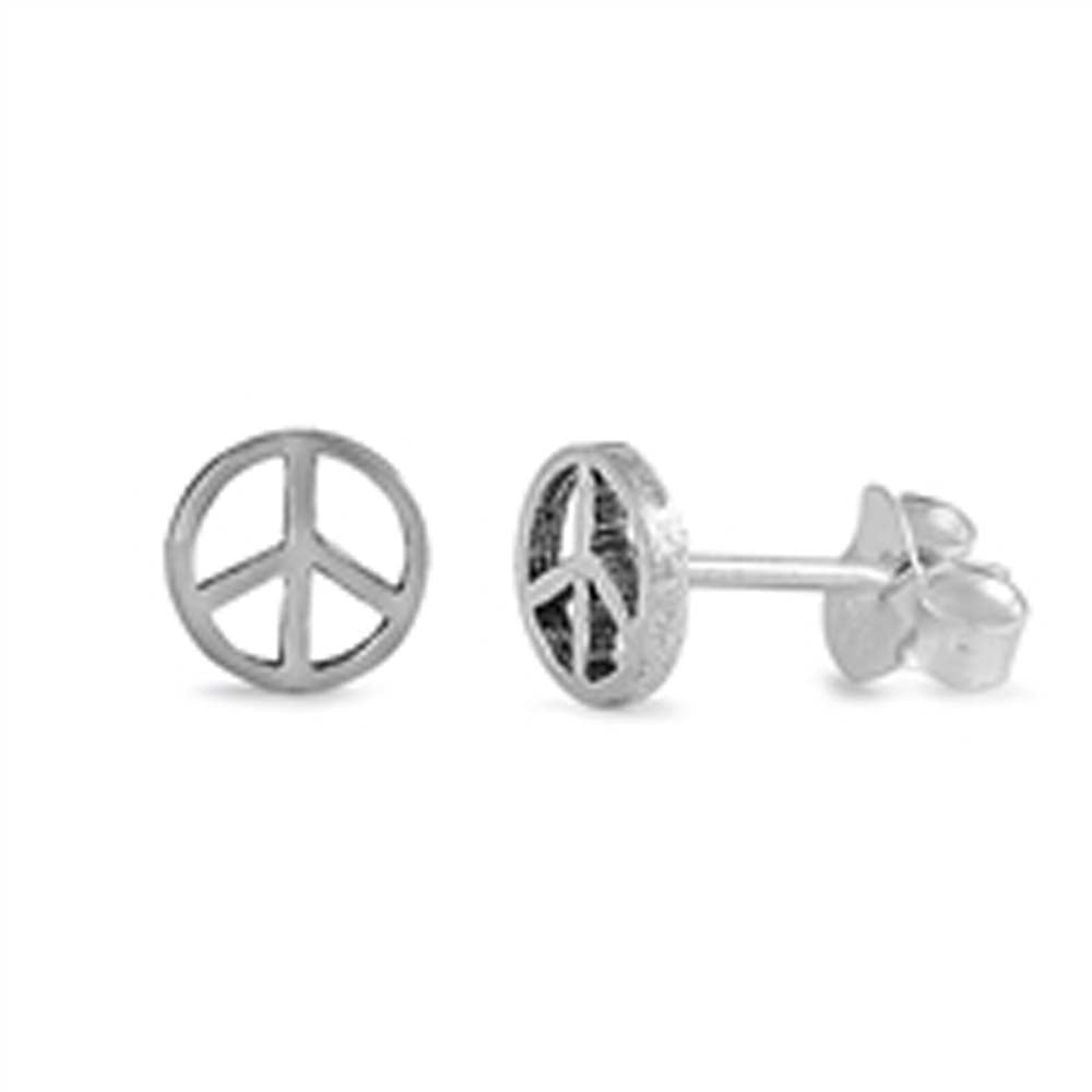 Sterling Silver Peace Sign Oxidized Finished Small Stud EarringsAnd Earrings Height 6mm