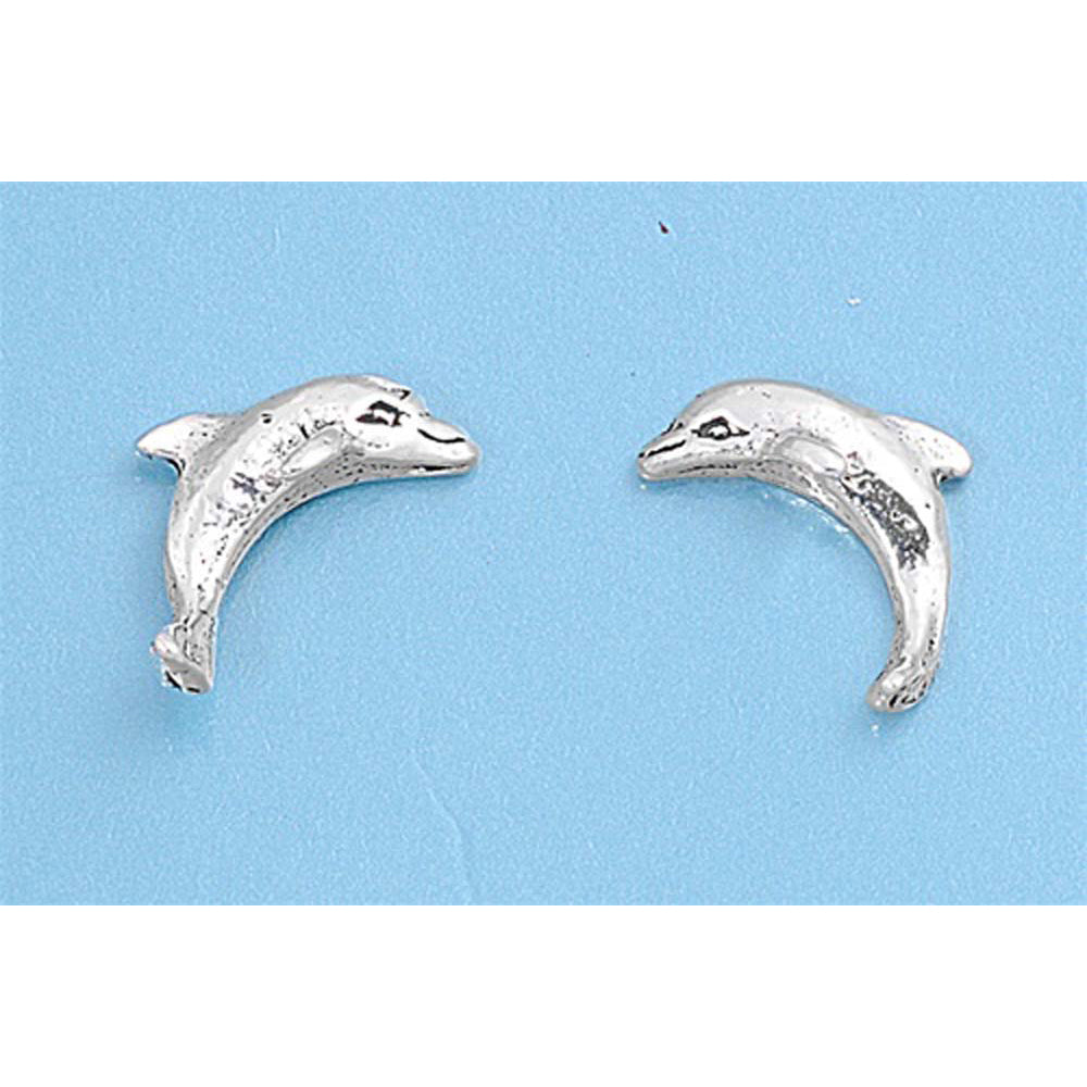 Sterling Silver Small Dolphin Stud Earrings with Friction Back PostAnd Height 8MM