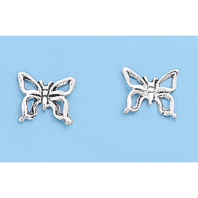 Sterling Silver Small Butterfly Stud Earrings with Friction Back PostAnd Height 6MM