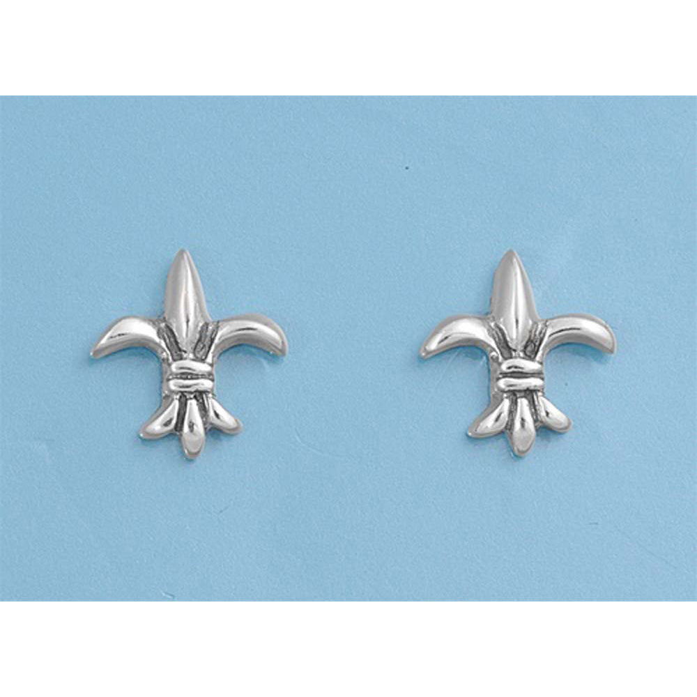Sterling Silver Small Fleur De Lise Stud Earrings with Friction Back PostAnd Height 11MM