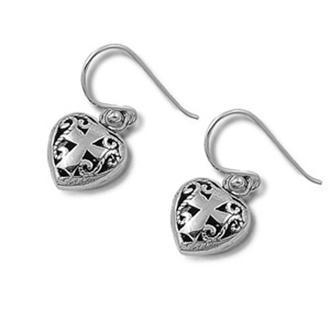 Sterling Silver Cross Heart Shaped Plain EarringsAnd Earring Height 11 mm