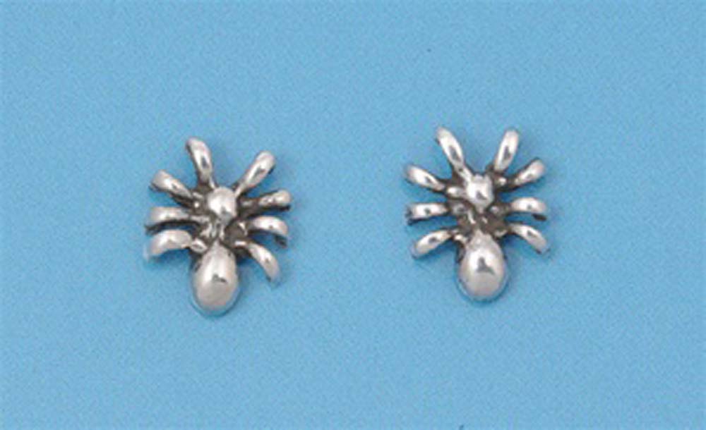 Sterling Silver Small Spider Stud Earrings with Friction Back PostAnd Height 8MM