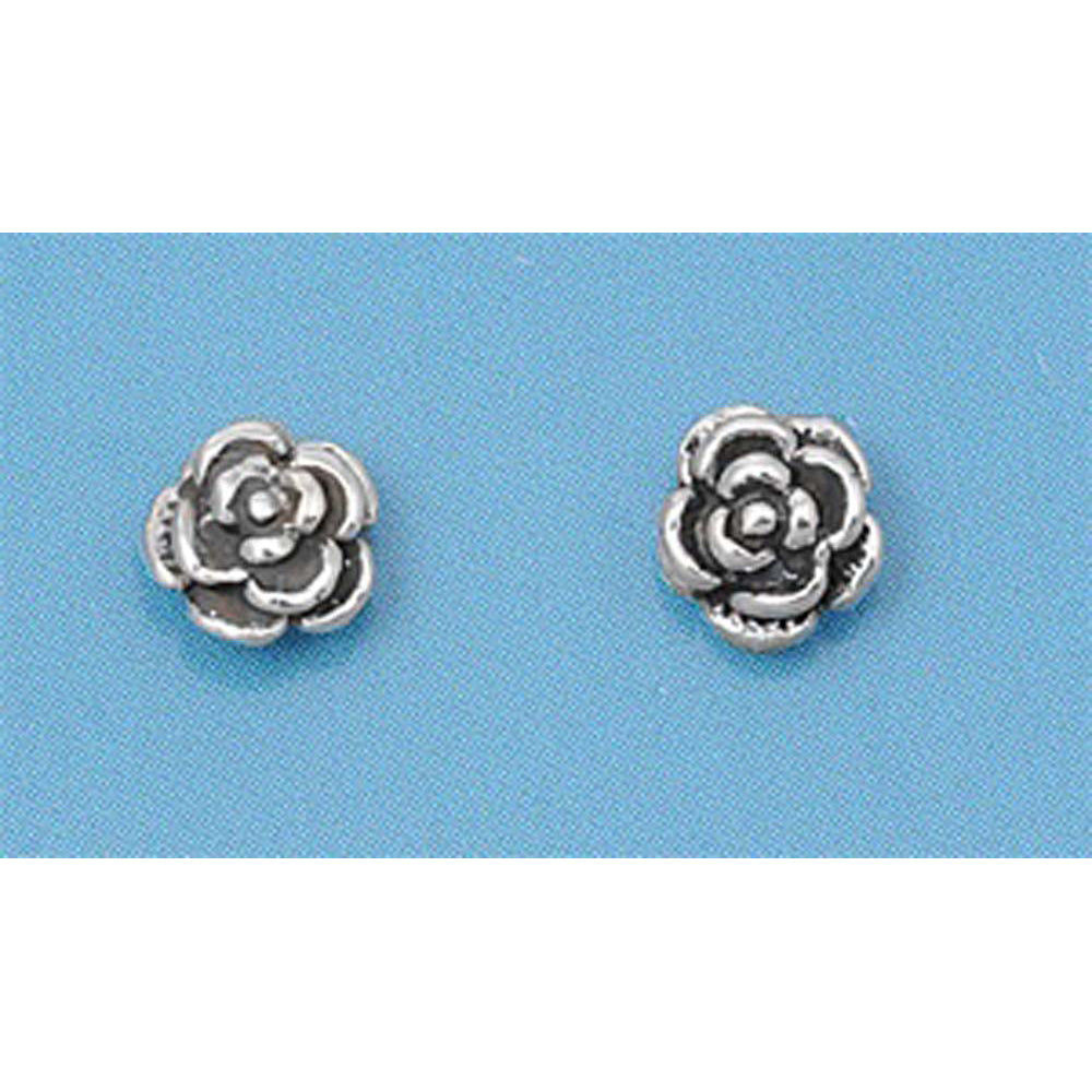 Sterling Silver Small Rose Stud Earrings with Friction Back PostAnd Height 5MM