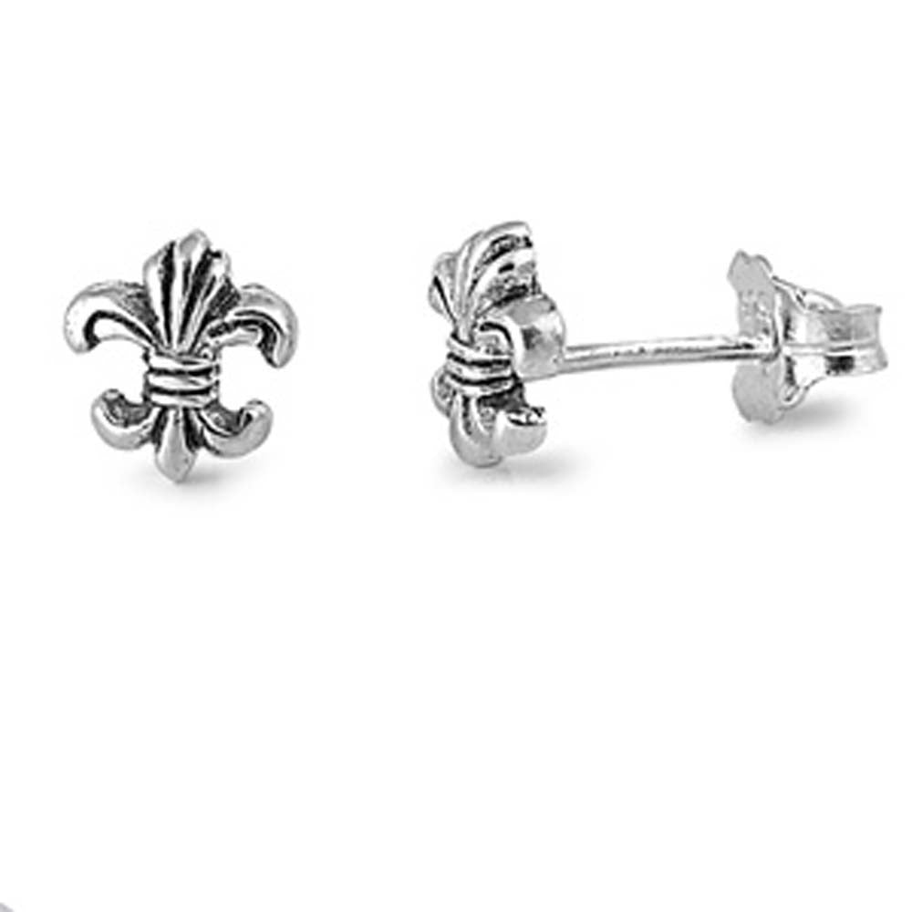 Sterling Silver Small Fleur De Lis Stud Earrings with Friction Back PostAnd Height 7MM