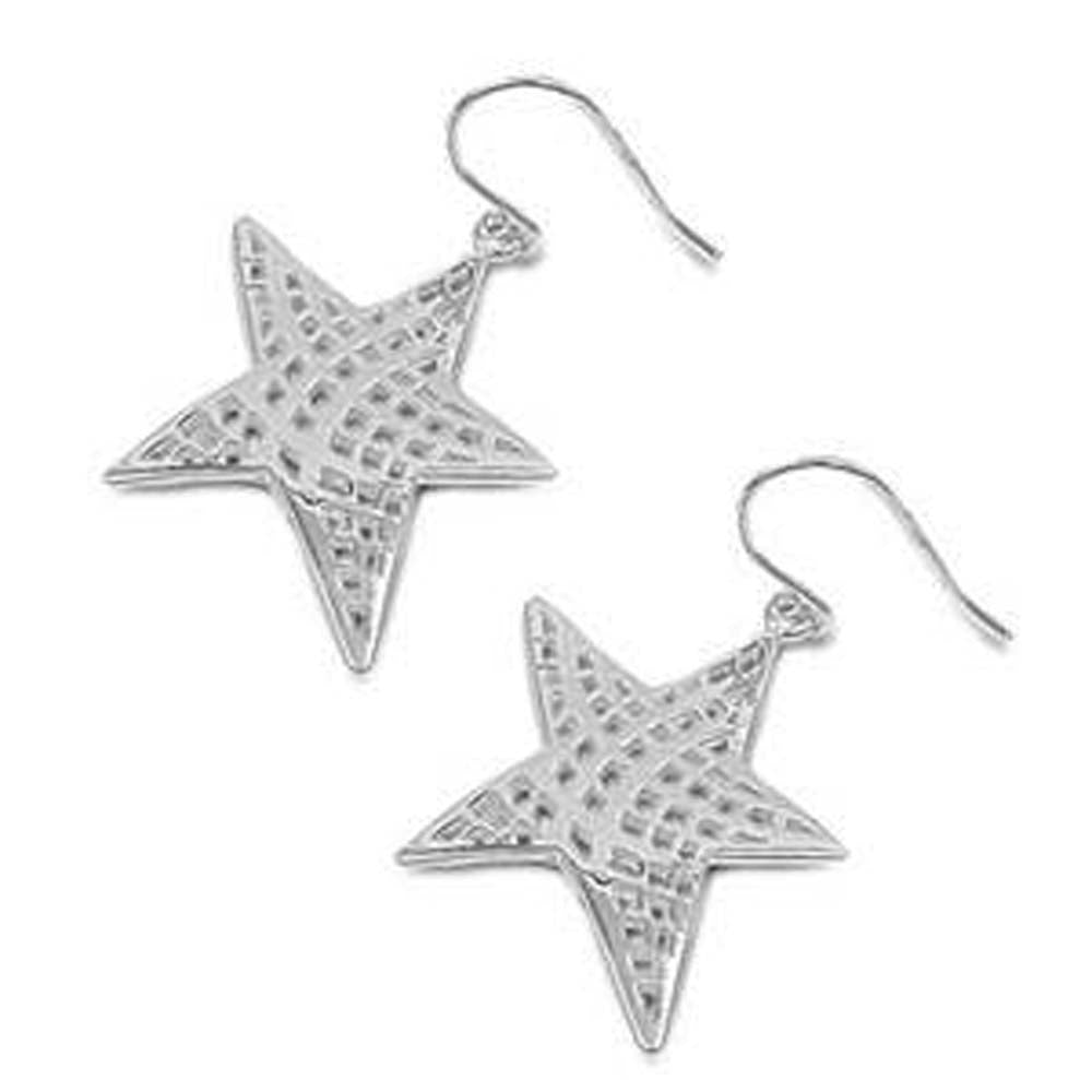 Sterling Silver Star Shaped Plain EarringsAnd Earring Height 31 mm