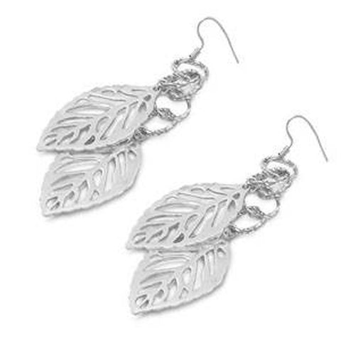 Sterling Silver Leaves Shaped Plain EarringsAnd Earring Height 61 mm