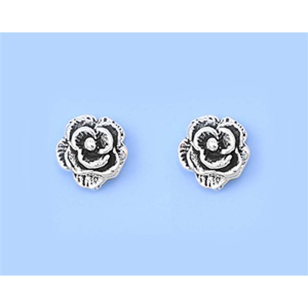 Sterling Silver Small Rose Stud Earrings with Friction Back PostAnd Height 6MM