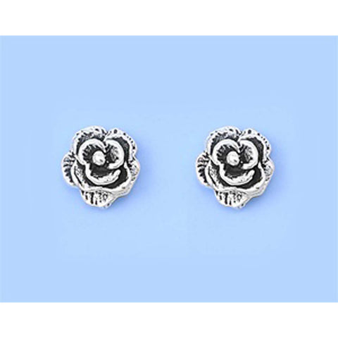 Sterling Silver Small Rose Stud Earrings with Friction Back PostAnd Height 6MM