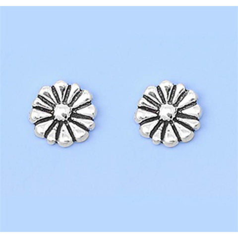 Sterling Silver Small Sunflower Stud Earrings with Friction Back PostAnd Height 6MM