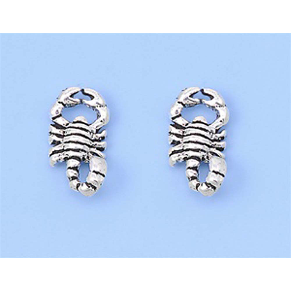 Sterling Silver Small Scorpion Stud Earrings with Friction Back PostAnd Height 9MM