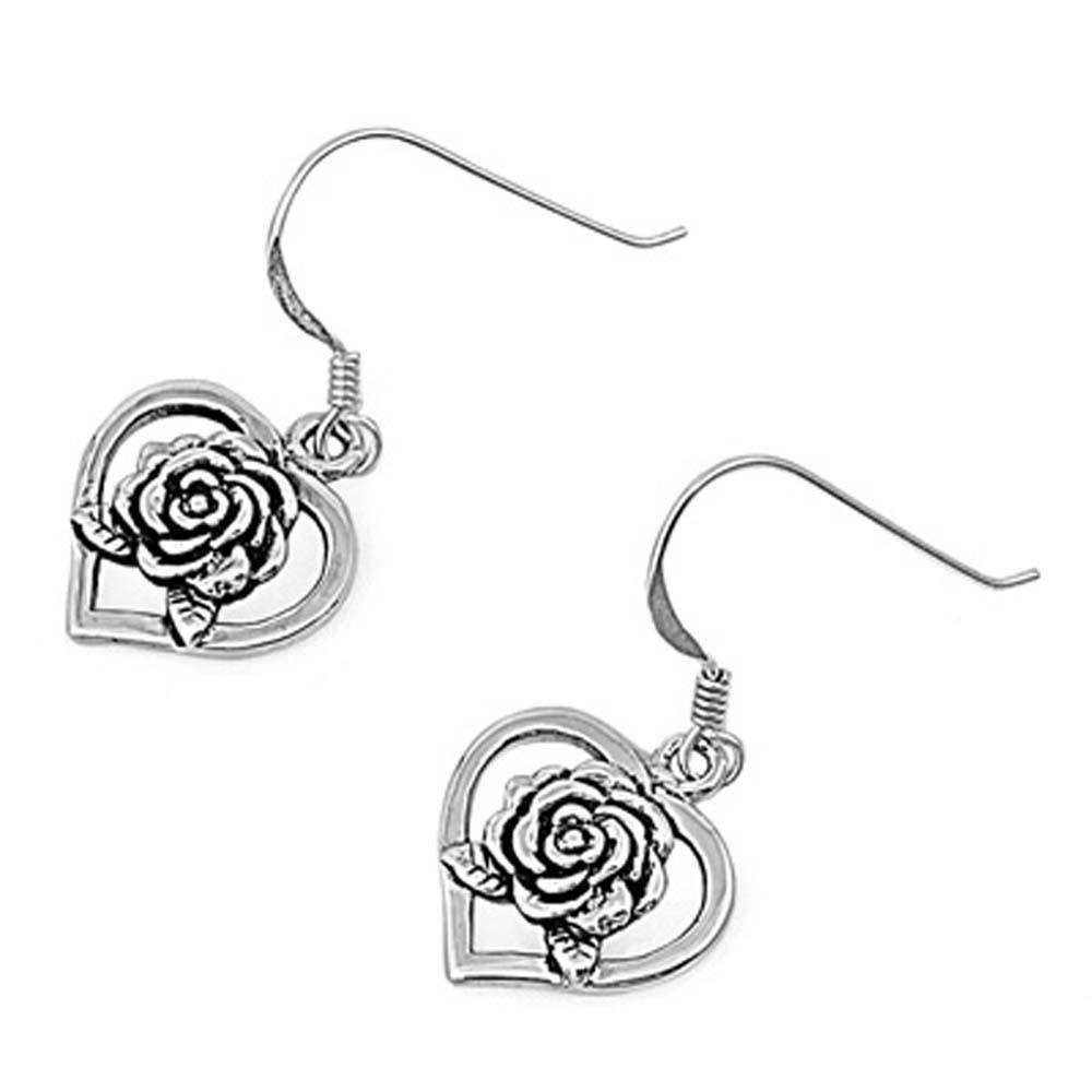 Sterling Silver Heart And Rose Shaped Plain EarringsAnd Earring Height 14 mm