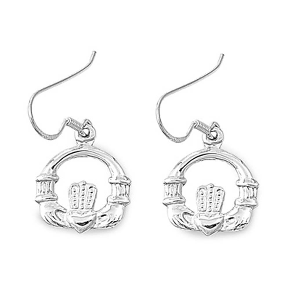 Sterling Silver Claddagh Shaped Plain EarringsAnd Earring Height 17 mm