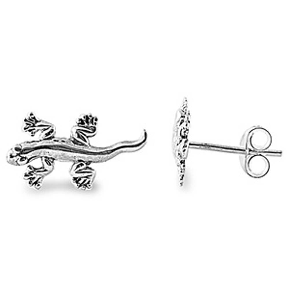 Sterling Silver Small Lizard Stud Earrings with Friction Back PostAnd Height 6MM