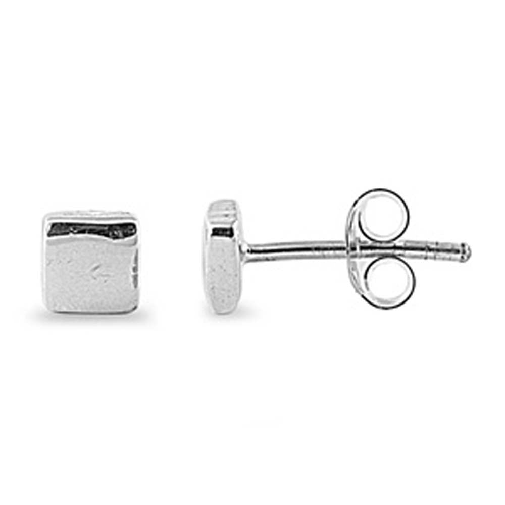 Sterling Silver Small Square Stud Earrings with Friction Back PostAnd Height 5MM