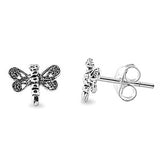 Sterling Silver Small Dragonfly Stud Earrings with Friction Back PostAnd Height 7MM