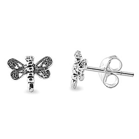 Sterling Silver Small Dragonfly Stud Earrings with Friction Back PostAnd Height 7MM