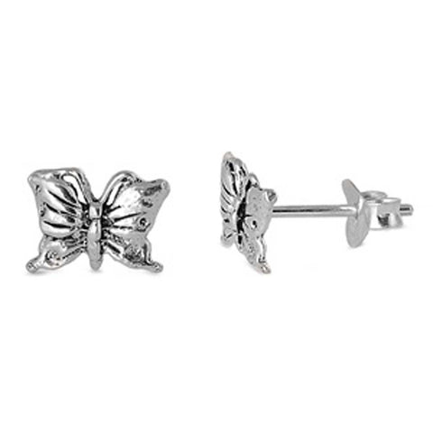 Sterling Silver Small Butterfly Stud Earrings with Friction Back PostAnd Height 6MM