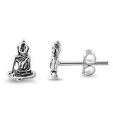 Sterling Silver Small Buddah Stud Earring with Friction Back PostAnd Height 9MM