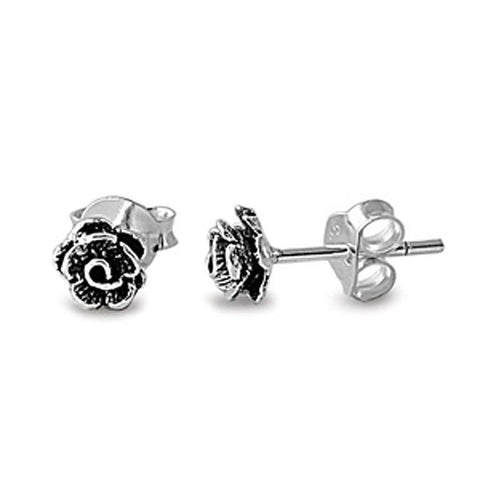 Sterling Silver Rose Shaped Small Stud EarringsAnd Earrings Height 5mm