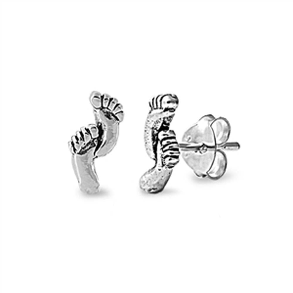 Sterling Silver Small Feet Stud Earrings with Friction Back PostAnd Height 9MM