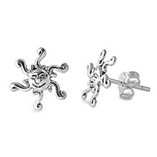 Load image into Gallery viewer, Sterling Silver Small Smiling Sun Stud Earrigns with Fricton Back PostAnd Height 11MM