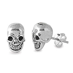 Sterling Silver Small Skull Stud Earrings with Friction Back PostAnd Height 11MM