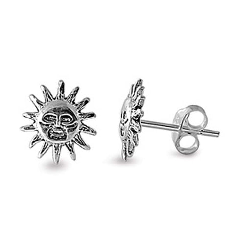 Sterling Silver Smiling Sun Shaped Small Stud EarringsAnd Earrings Height 9mm