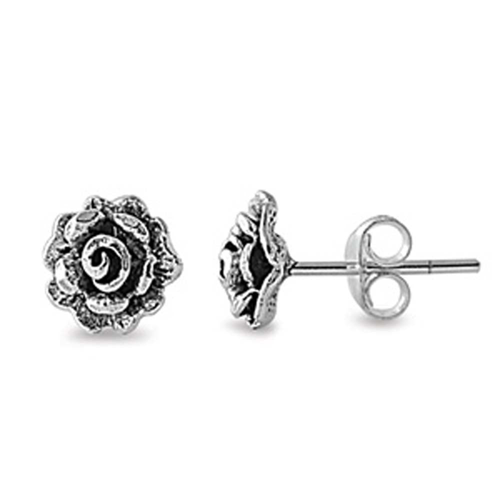 Sterling Silver Rose Shaped Small Stud EarringsAnd Earrings Height 7mm