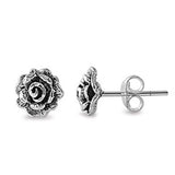 Sterling Silver Rose Shaped Small Stud EarringsAnd Earrings Height 7mm