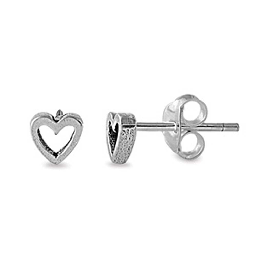 Sterling Silver Small Open Heart Stud Earrings with Friction Back PostAnd Height 4MM