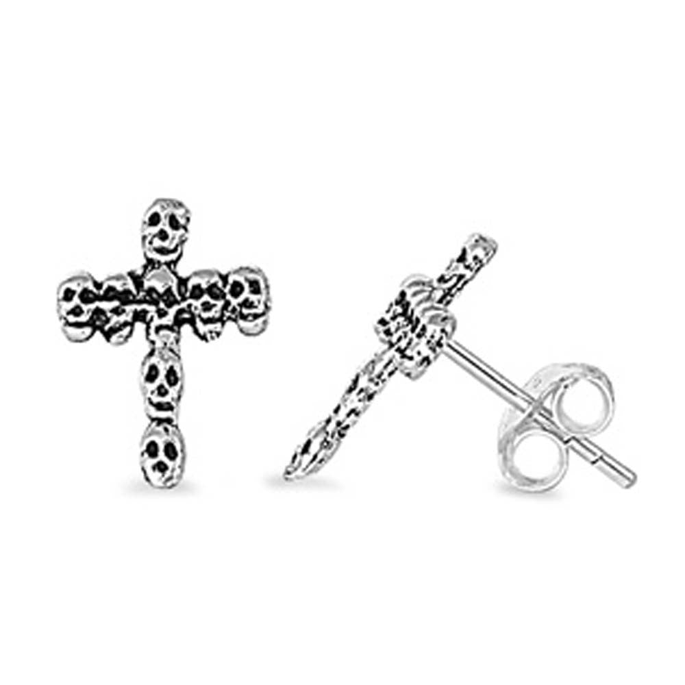 Sterling Silver Small Skull Cross Stud Earrings with Friction Back PostAnd Height 12MM