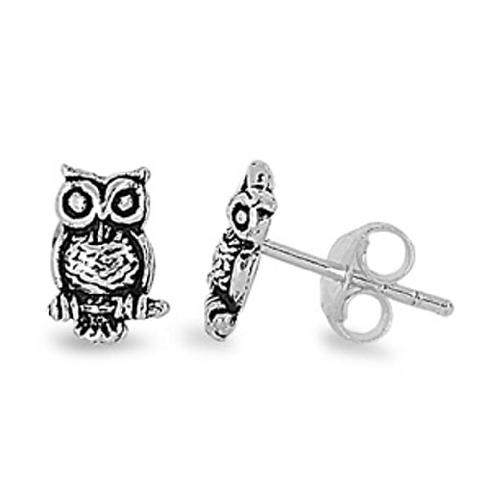 Sterling Silver Owl Shaped Small Stud EarringsAnd Earrings Height 8mm