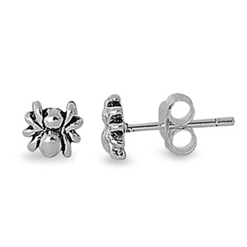 Sterling Silver Small Spider Stud Earrings with Friction Back PostAnd Height 8MM