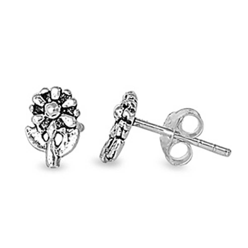 Sterling Silver Small Flower Stud Earrings with Friction Back PostAnd Height 7MM