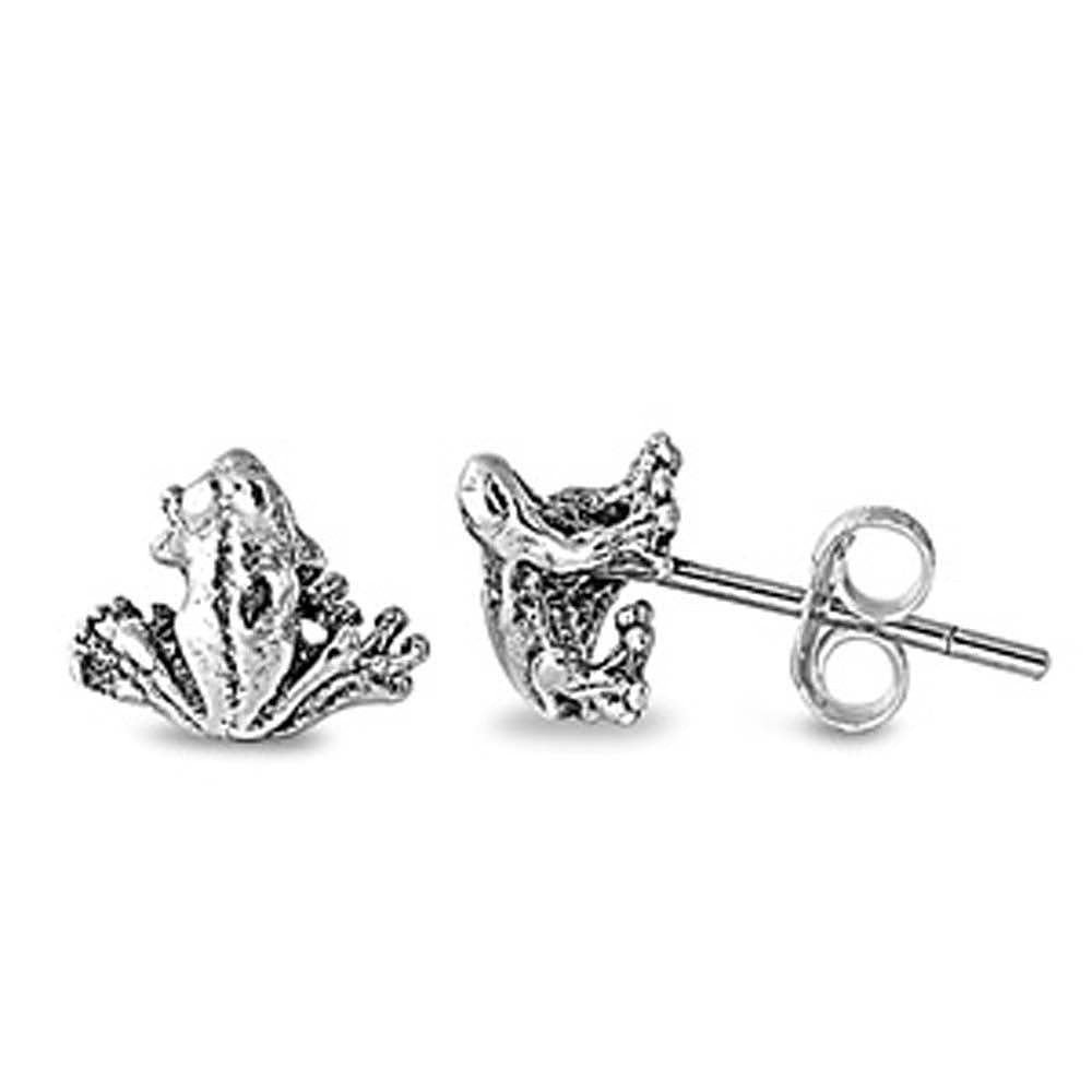 Sterling Silver Small Frog Stud Earrings with Friction Back PostAnd Height 8MM