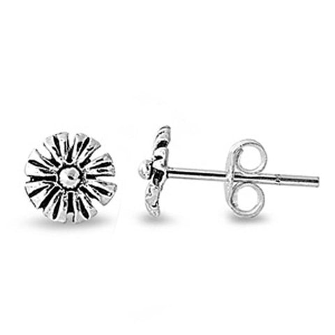 Sterling Silver Small Sunflower Stud Earrings with Friction Back PostAnd Height 7MM