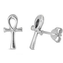 Load image into Gallery viewer, Sterling Silver Ankh Shaped Small Stud EarringsAnd Earrings Height 13mm