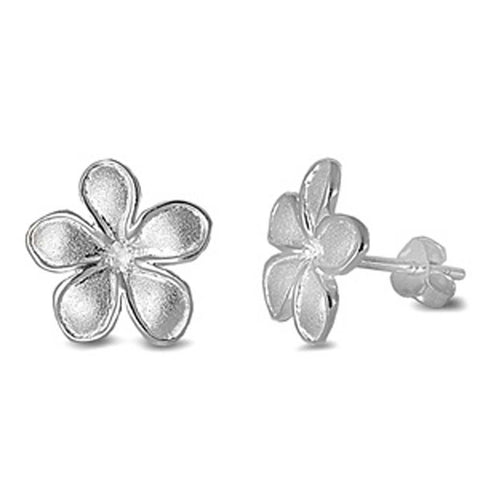 Sterling Silver Plumeria Shaped Small Stud EarringsAnd Earrings Height 11mm