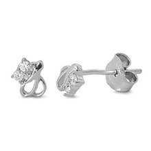 Load image into Gallery viewer, Sterling Silver Small Stud Earrigns with Simulated Diamonds and Friction Back PostAnd Height 4MM