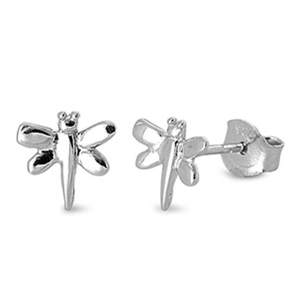 Sterling Siver Small Dragonfly Stud Earrings with Friction Back PostAnd Height 8MM