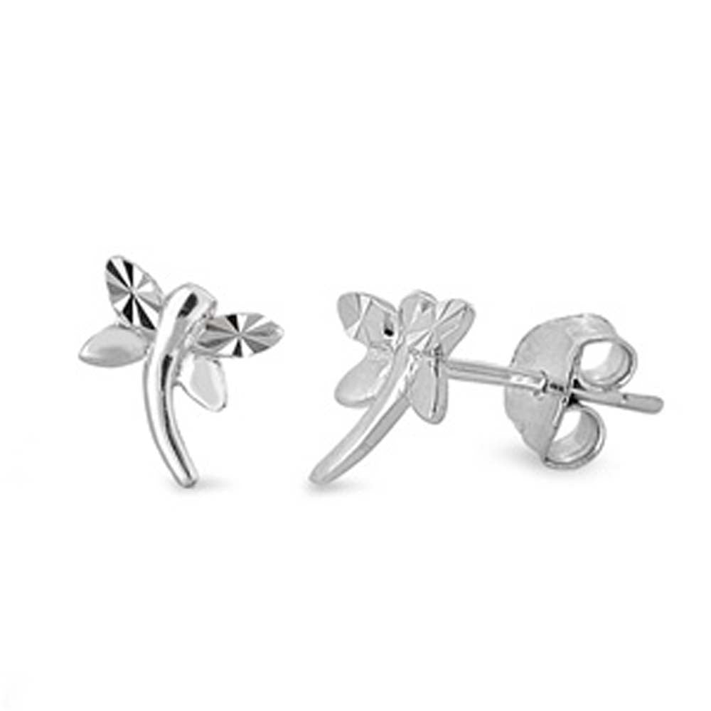 Sterling Silver Dragonfly Shaped Small Stud EarringsAnd Earrings Height 9mm