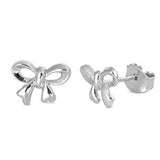 Sterling Silver Ribbon Shaped Small Stud Earrings