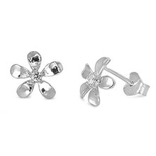 Load image into Gallery viewer, Sterling Silver Plumeria Designed With Cubic Zirconia Small Stud EarringsAnd Earrings Height 9mm