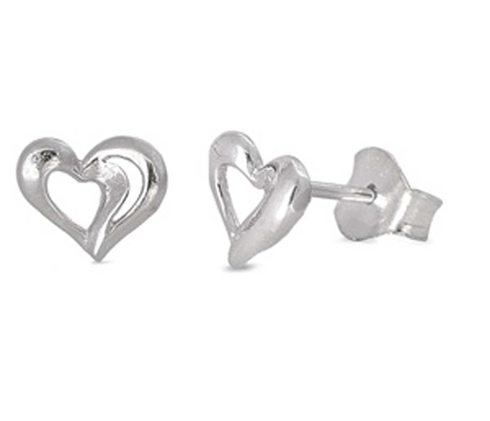 Sterling Silver Trendy Heart Stud Earring with Friction Back PostAnd Earring Height of 6MM