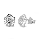 Sterling Silver Rose Shaped Small Stud Earrings With Cubic Zirconia Stones