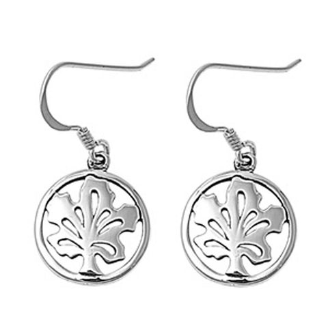 Sterling Silver Rounded Maple Shaped Plain EarringsAnd Earring Height 17 mm