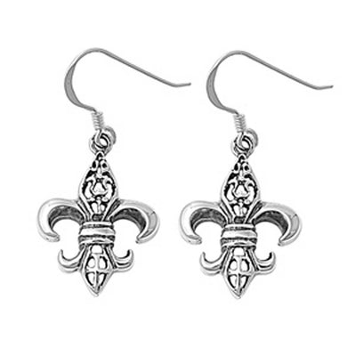 Sterling Silver Fleur De Lise Shaped Plain EarringsAnd Earring Height 22 mm