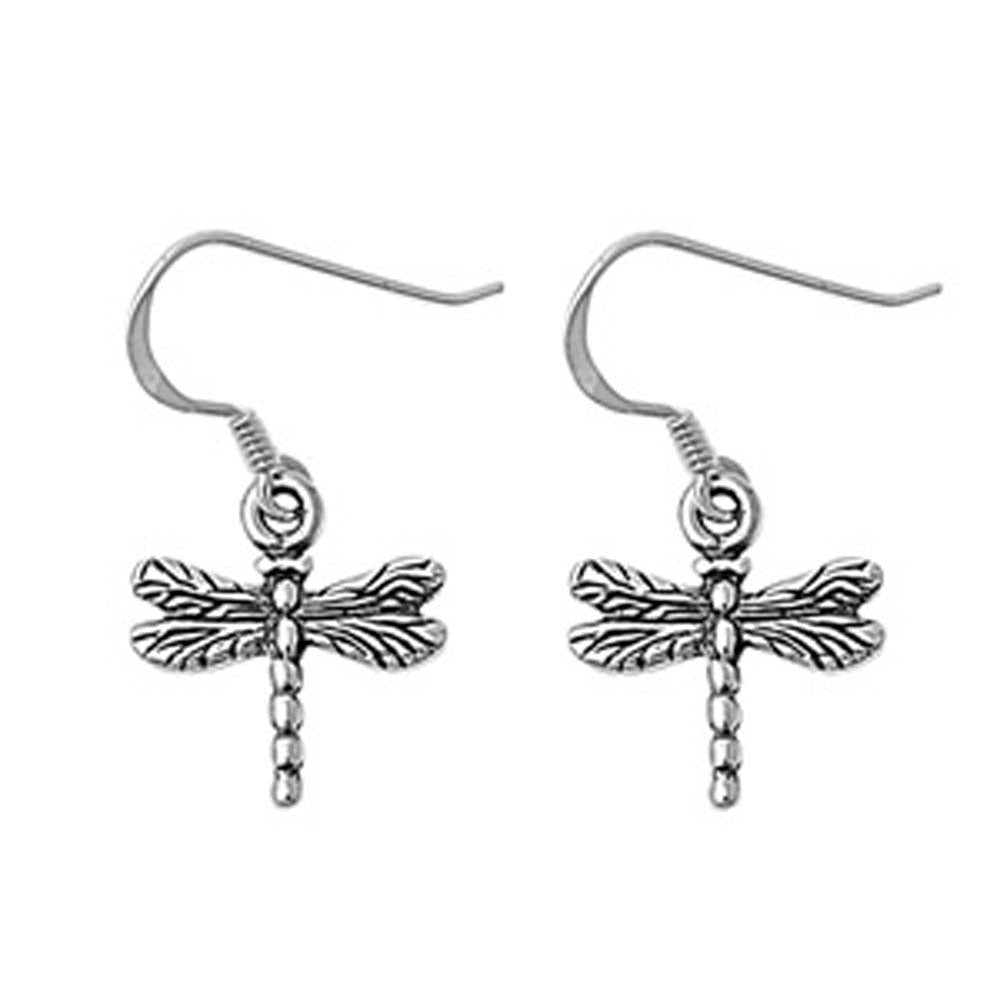 Sterling Silver Dragonfly Shaped Plain Earrings, Height 15 mm